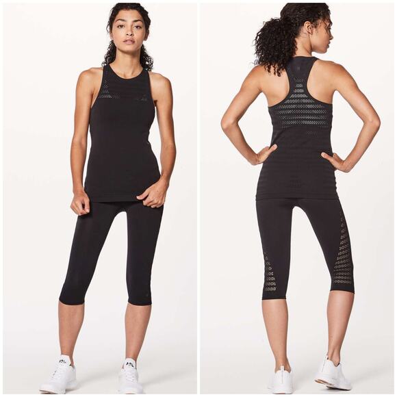 Lululemon Reveal Tank Mesh Stripes Black Size 4 Tank Top Run Gym - Picture 1 of 5